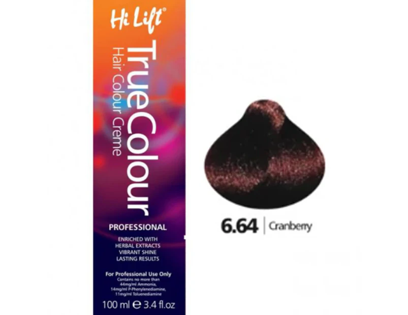 Hi Lift True Colour Permanent Hair Color Cream 6.64 Cranberry 100ml