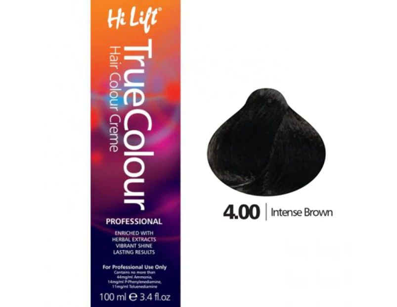 Hi Lift True Colour Permanent Hair Color Cream 4.00 Intense Brown 100ml