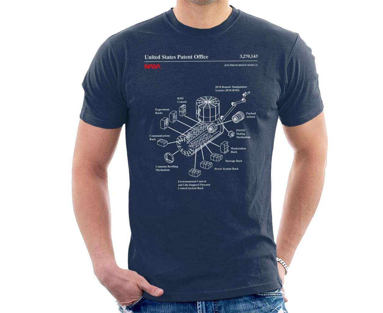 NASA JEM Pressurized Module Blueprint Men's T-Shirt - Navy Blue