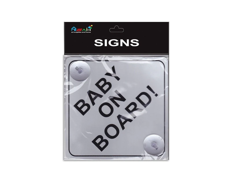 Baby on Board 14cm 1pce Sign Silver With Suction Caps Plastic For Window