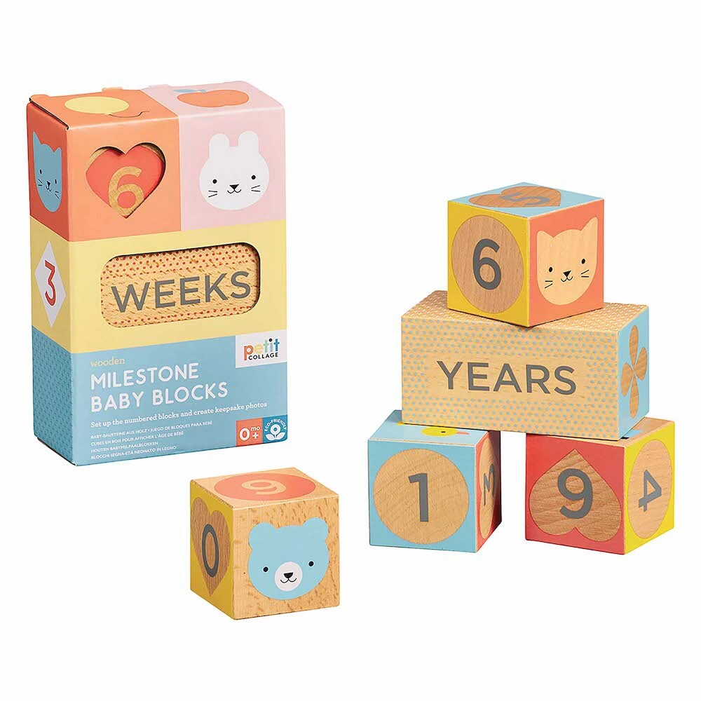 Petit Collage Wooden Baby Milestone blocks