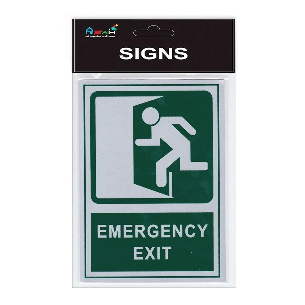 Emergency Exit 18cm 1pce Sign Brushed Steel Green/Silver Self Adhesive