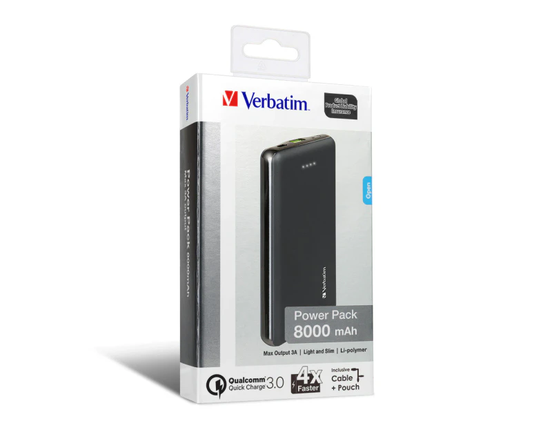 Verbatim QC 3.0 Universal 8000mAh Power Bank External Battery Charger Pack Black