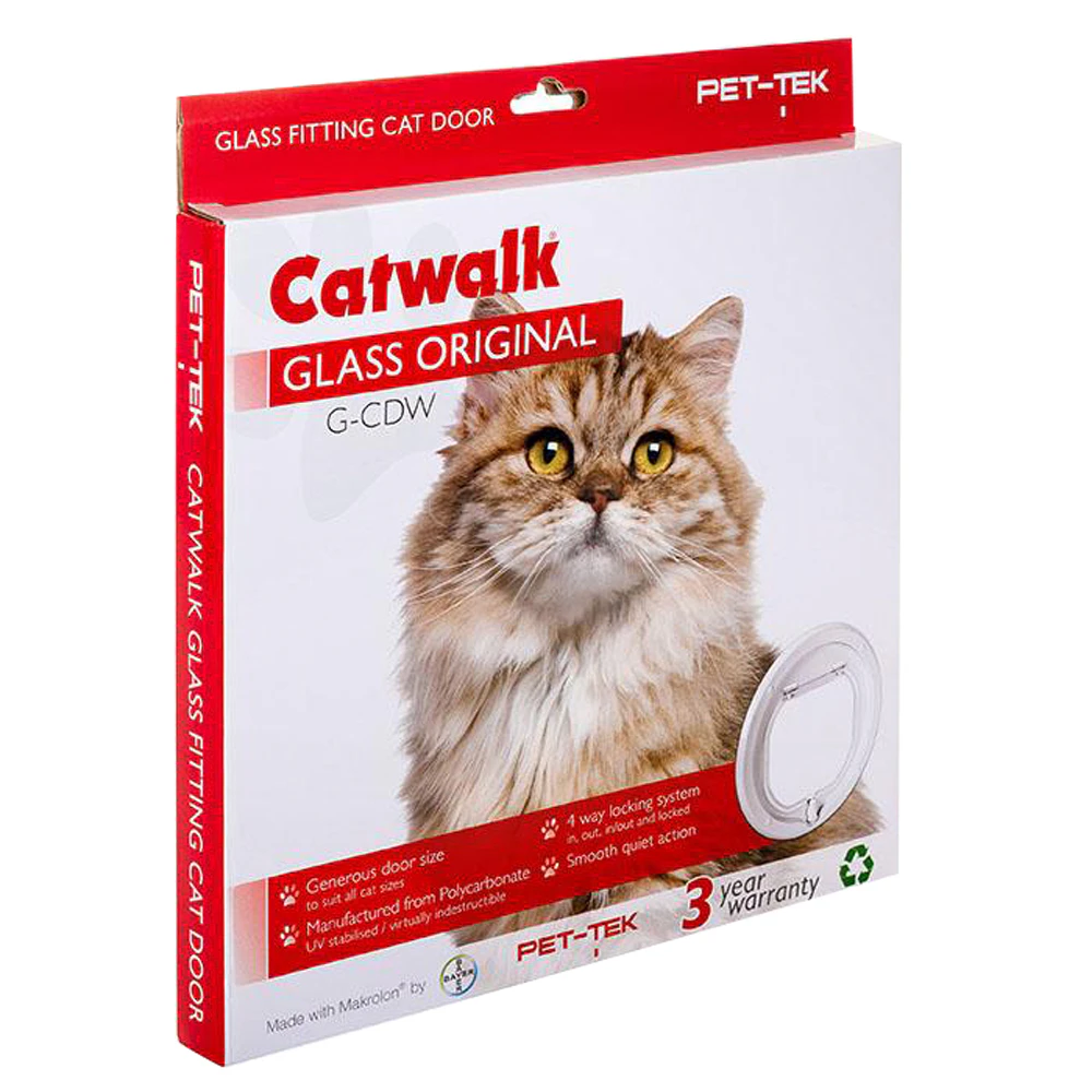 Pet-Tek Glass Fitting Cat Door Original White 27cm