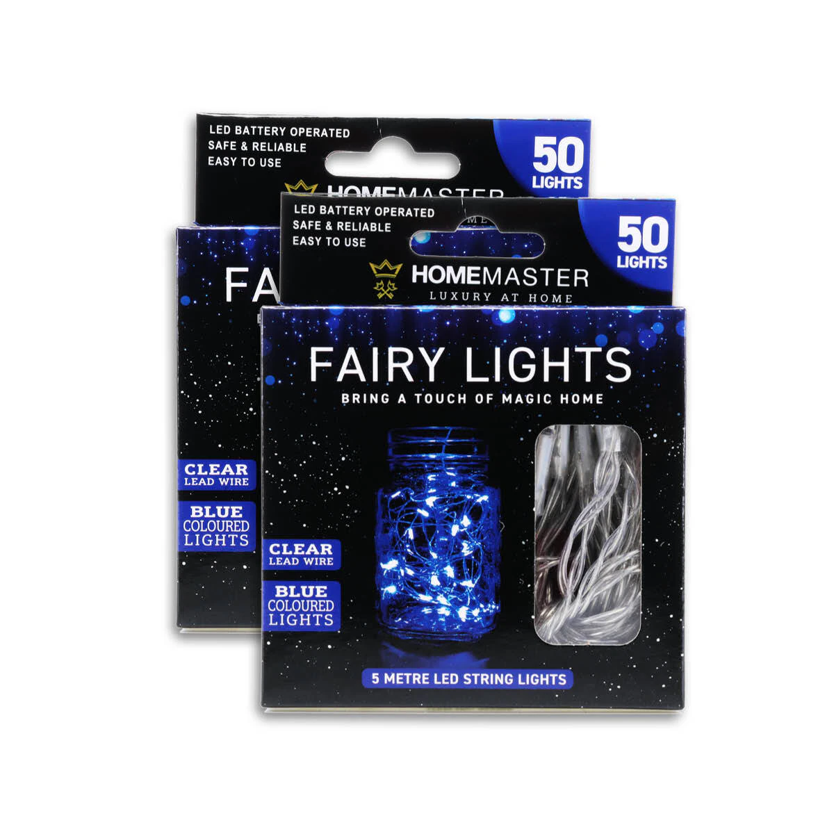 Christmas By SAS 2PCE Fairy Lights 50 Blue LED Bulbs Each Battery Operated