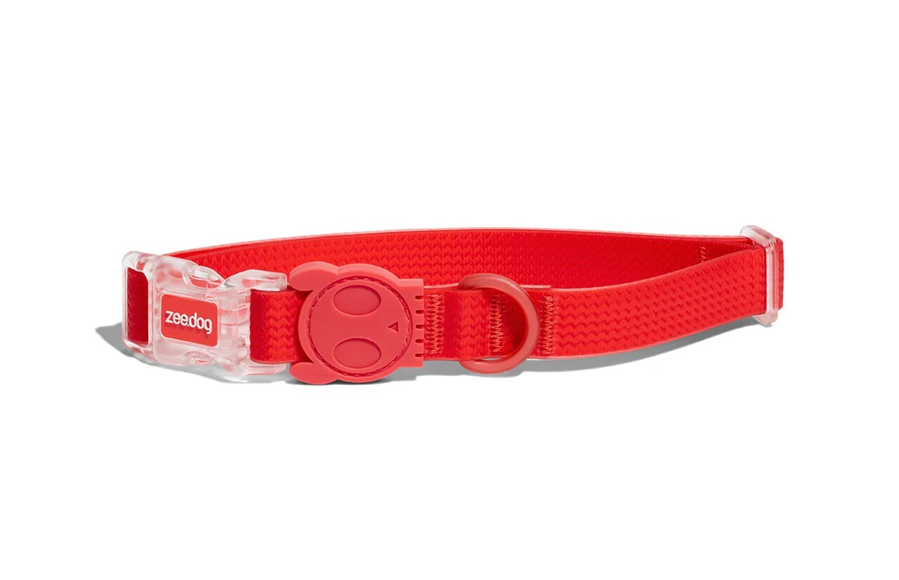 Zee Dog Neopro Adjustable Soft Dog Collar Coral Red Medium