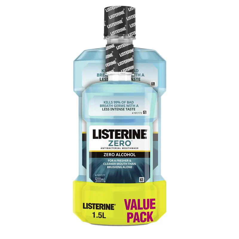 Listerine Zero Alcohol Mouthwash 1 Litre + 500ml Value Pack