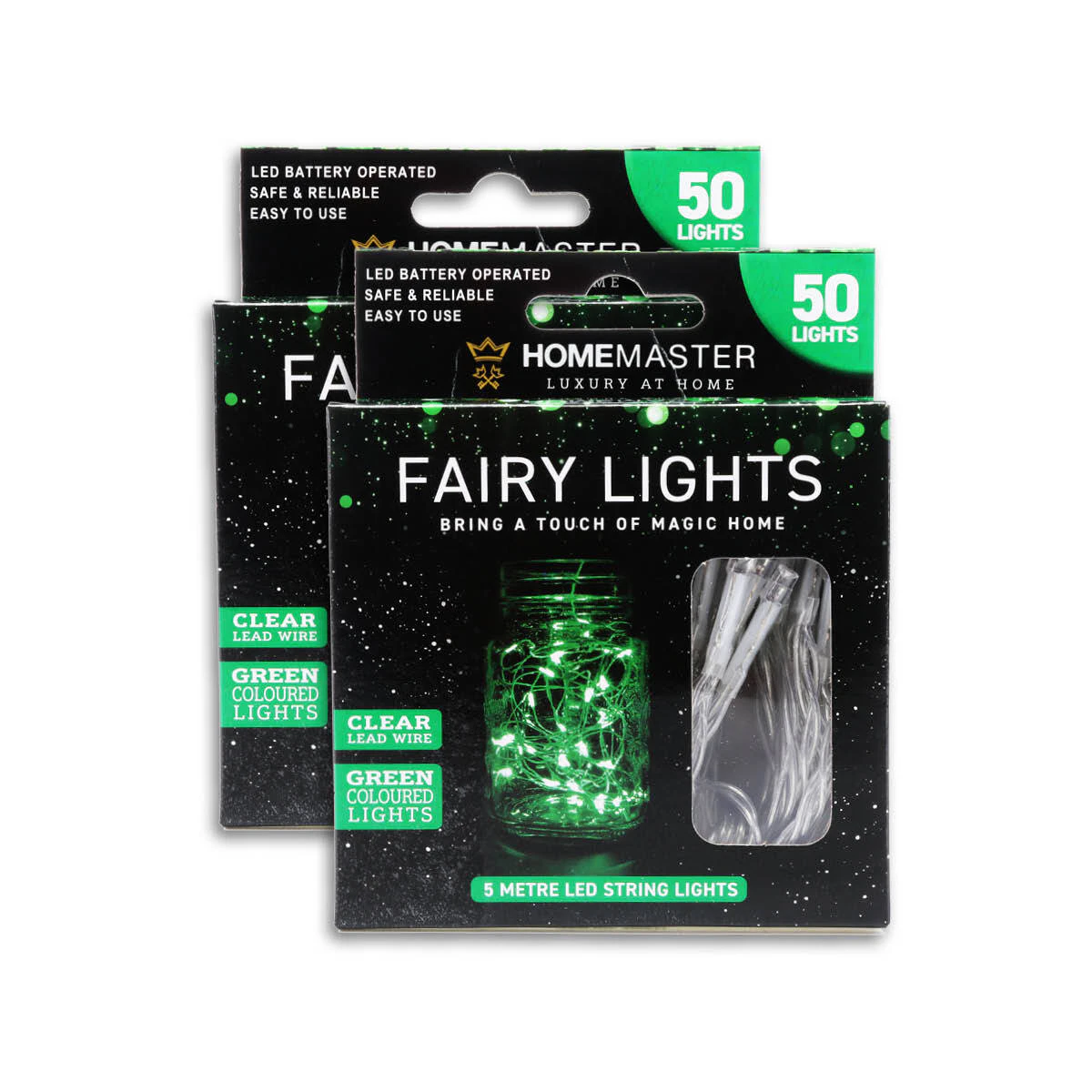 Christmas By SAS 2PCE Fairy Lights 50 Green LED Bulbs Each Battery Operated