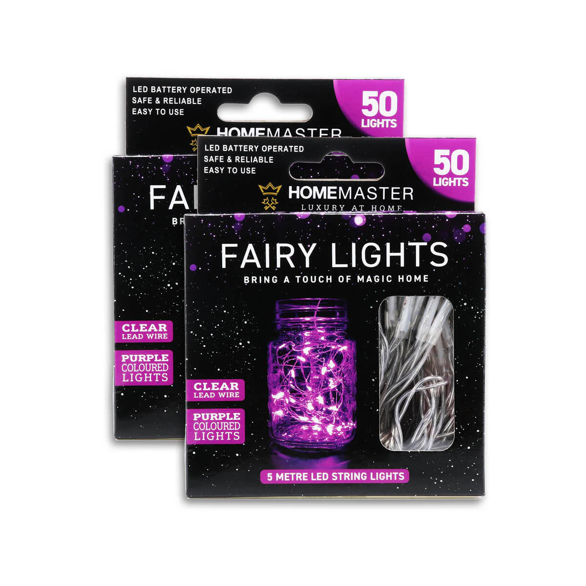 Christmas By SAS 2PCE Fairy Lights 50 Purple LED Bulbs Each Battery Operated