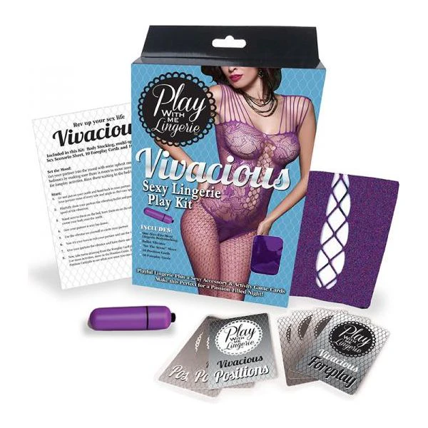 Vivacious Pleasure Play Kit: Play With Me Fishnet Stockings, Foreplay Cards, Position Cards, And Bullet Vibrator Ultimate Intimacy