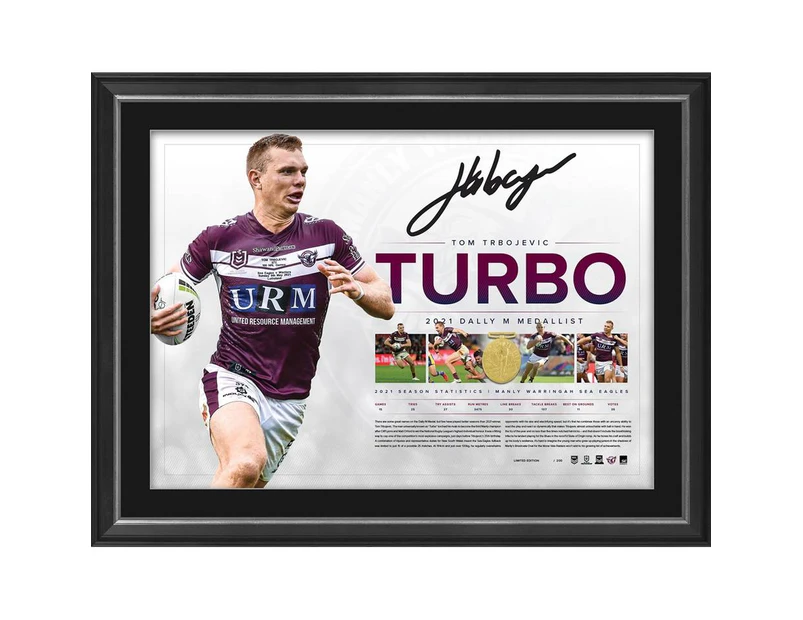NRL - Manly Sea Eagles - Tom "Tommy Turbo" Trbojevic Dally M Signed & Framed Lithograph