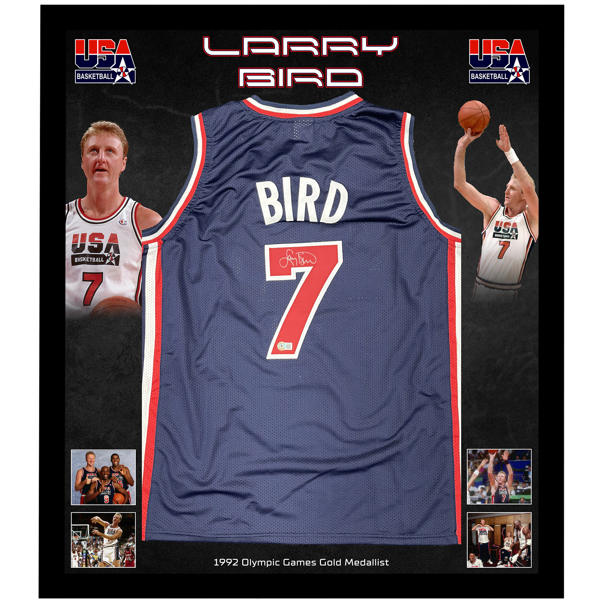 Basketball - Larry Bird Signed & Framed Team USA Olympics Jersey (Beckett Hologram)