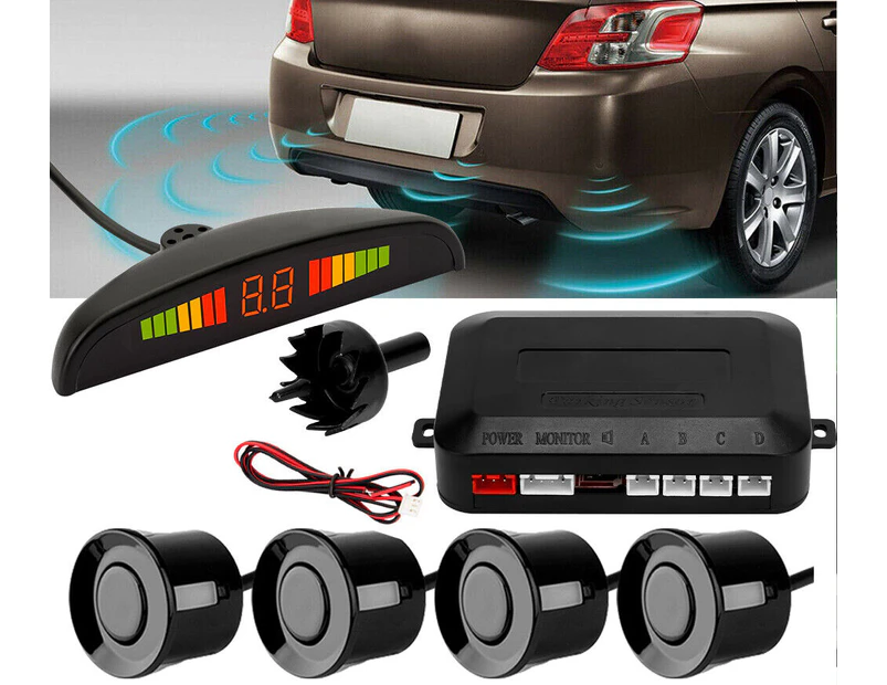 4 Parking Sensors LED Display Car Reverse Radar System Alarm Kit Black