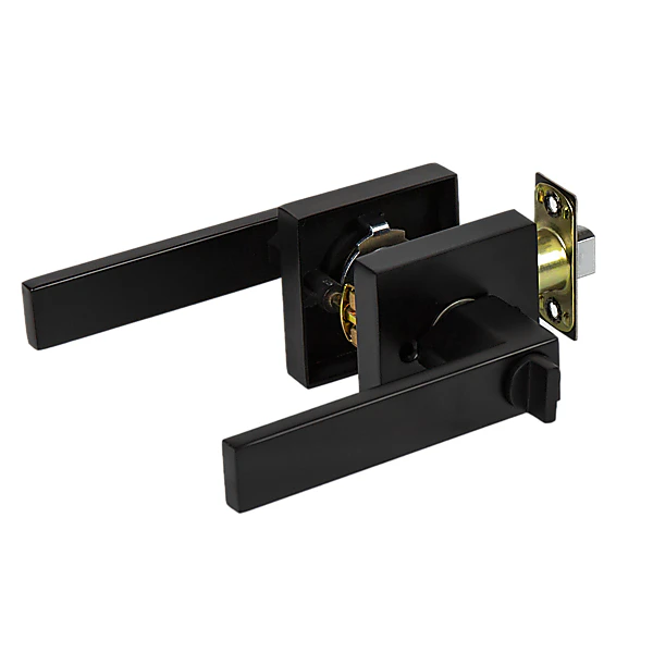 Door Handle Set Lever Privacy Function Square Black