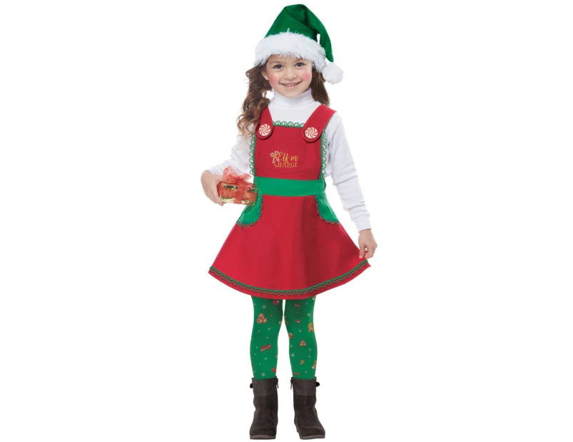 Elf In Charge Santa Helper Christmas Holiday Dress Up Toddler Girls Costume - Red