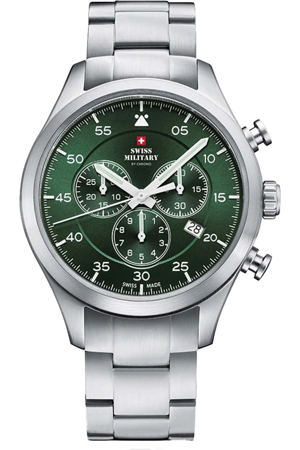 Swiss military wristwatch round with metal bracelet Mens Analog Quartz Watch with Stainless Steel bracelet Green