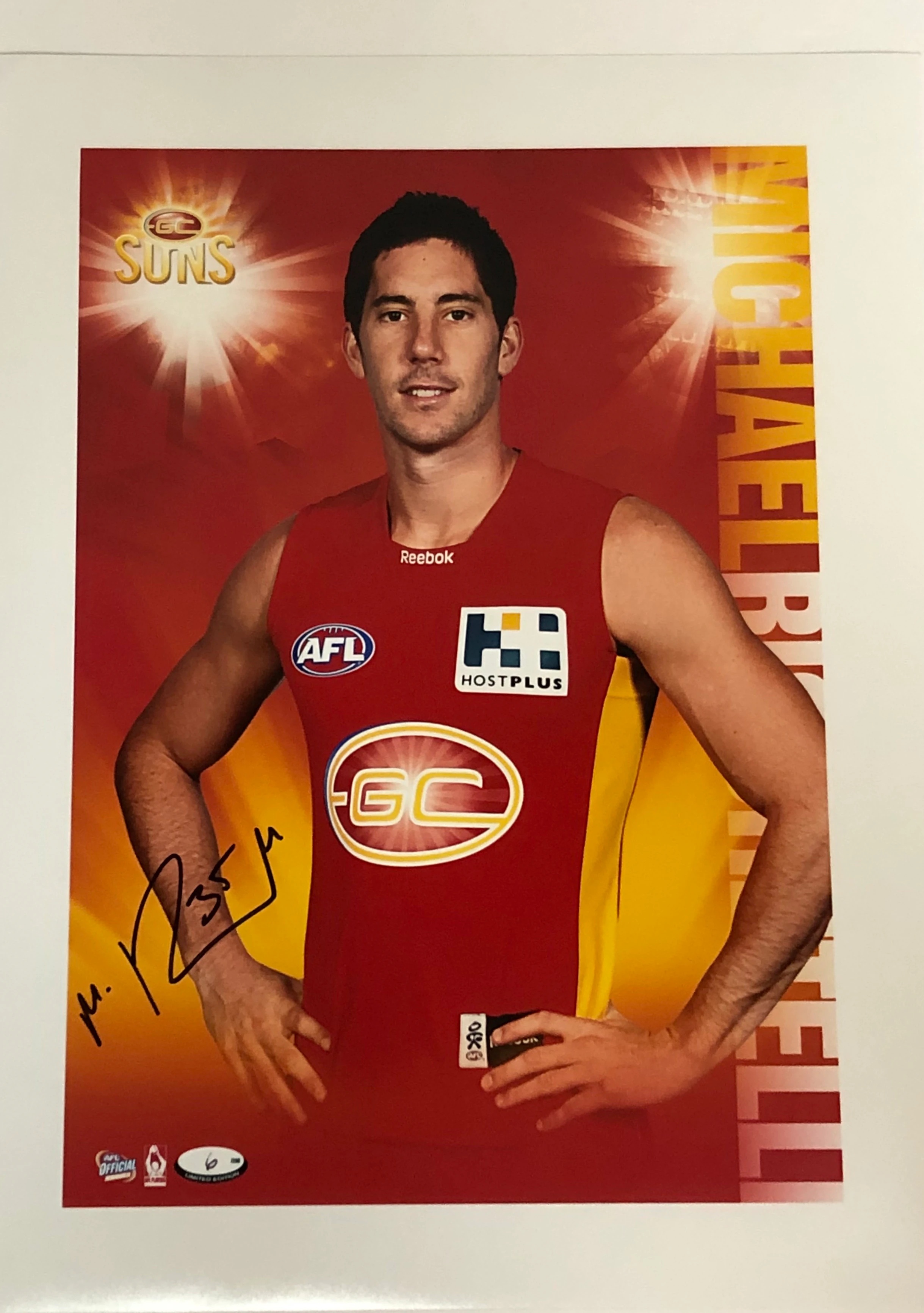 Gold Coast Suns- Signed and Framed Hero Shot - Michael Rischitelli - Framed