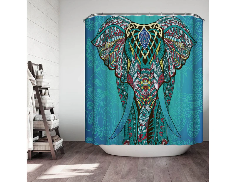 Teal Oriental Elephant Shower Curtain