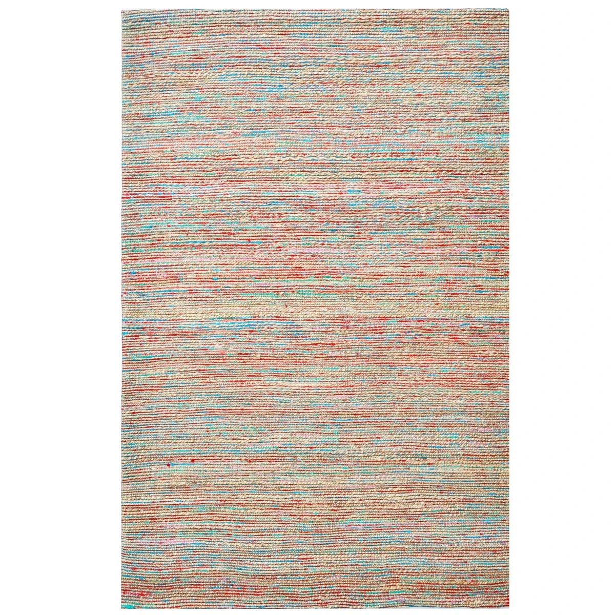 Handwoven Natural Jute Rug-Kerala 6001-Natural/Red Multi