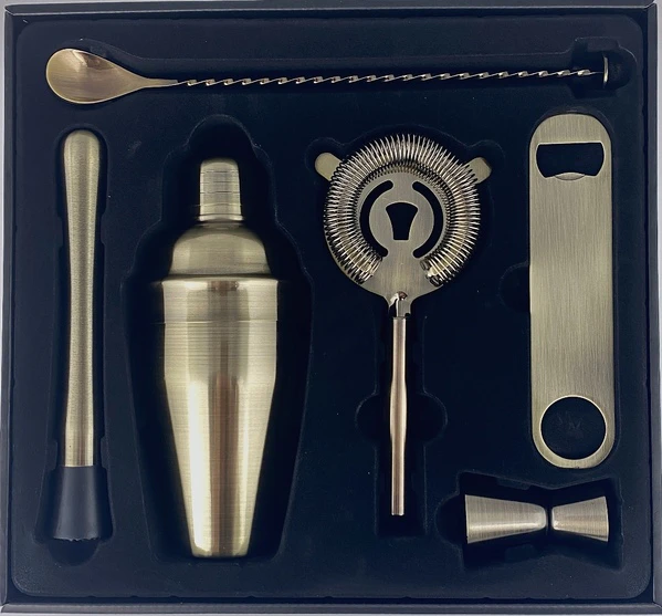 Cocktail Kit 6 Piece Antique Gold in Gift Box