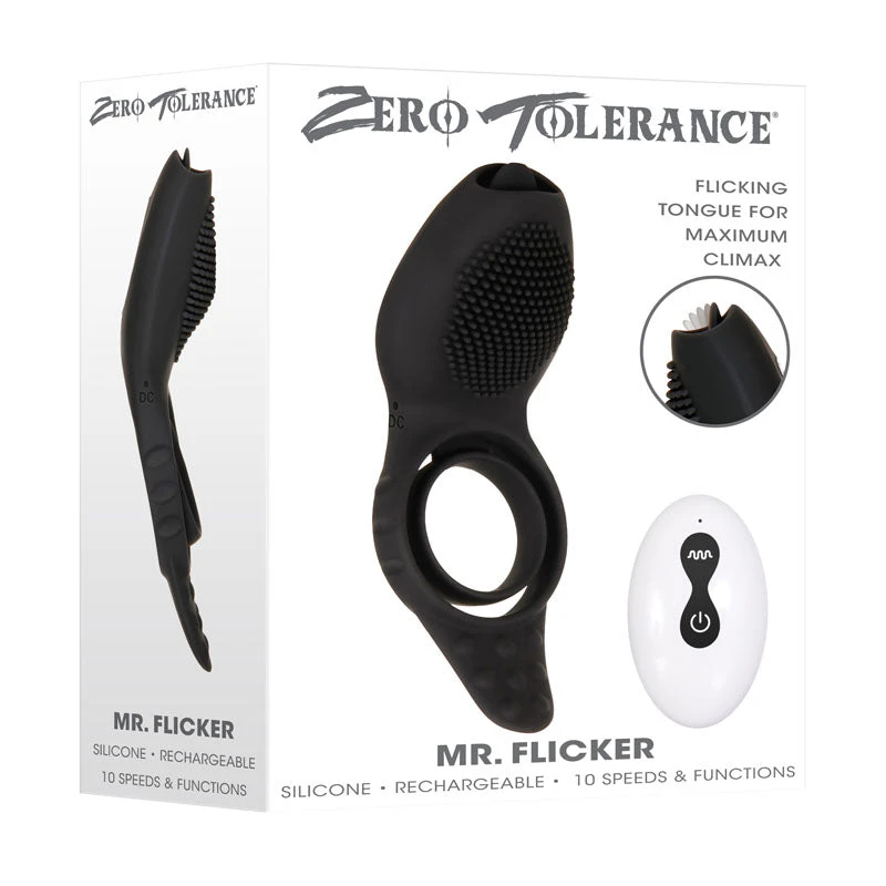 Zero Tolerance Mr Flicker - Black USB Rechargeable Cock Ring with Wireless Remote