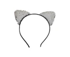 Sequinned Silver Cat Ears Headband Costume Accessory