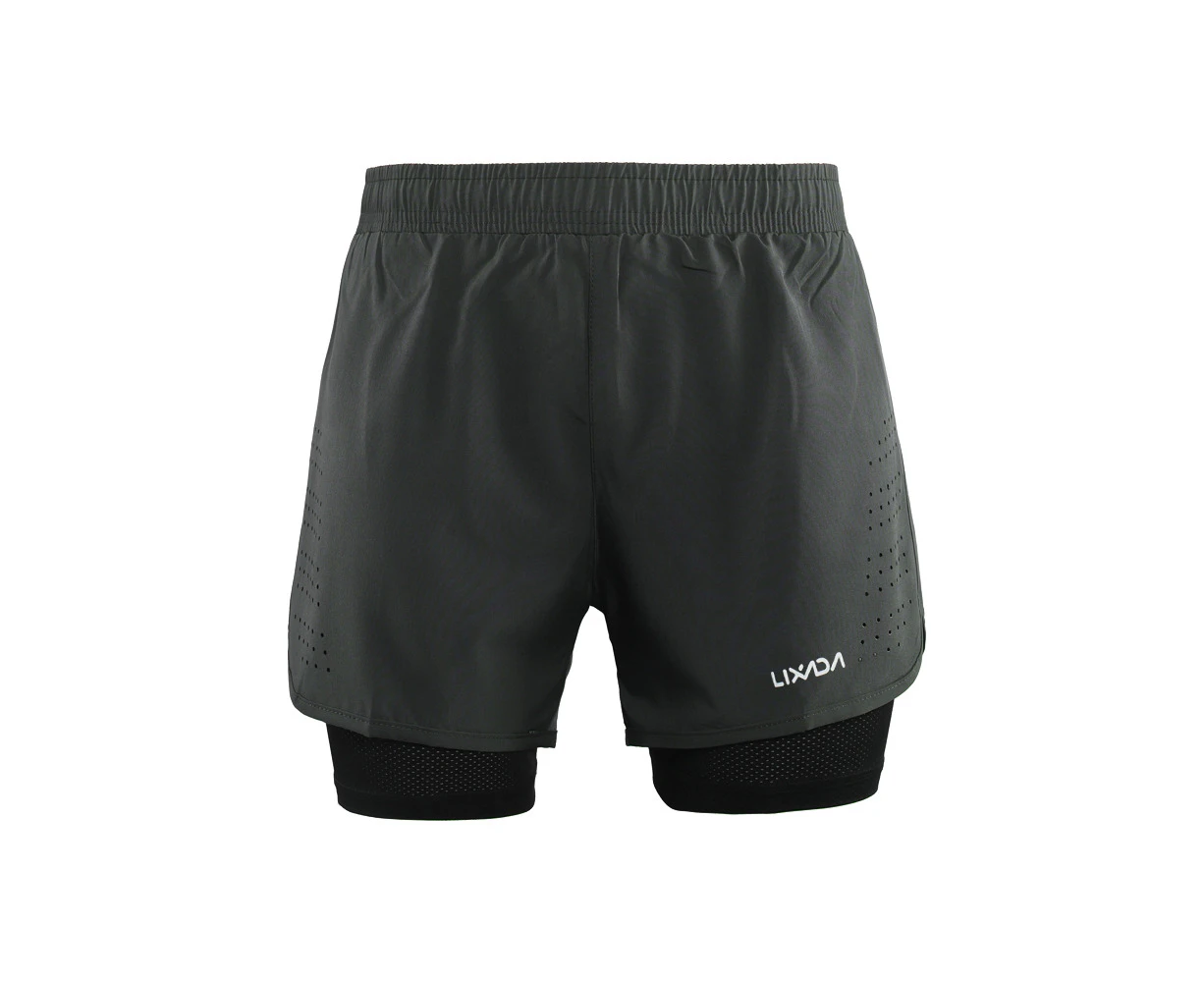 Lixada Men's 2-in-4 Running Shorts Quick Drying Breathable with Longer Liner - Dark Gray