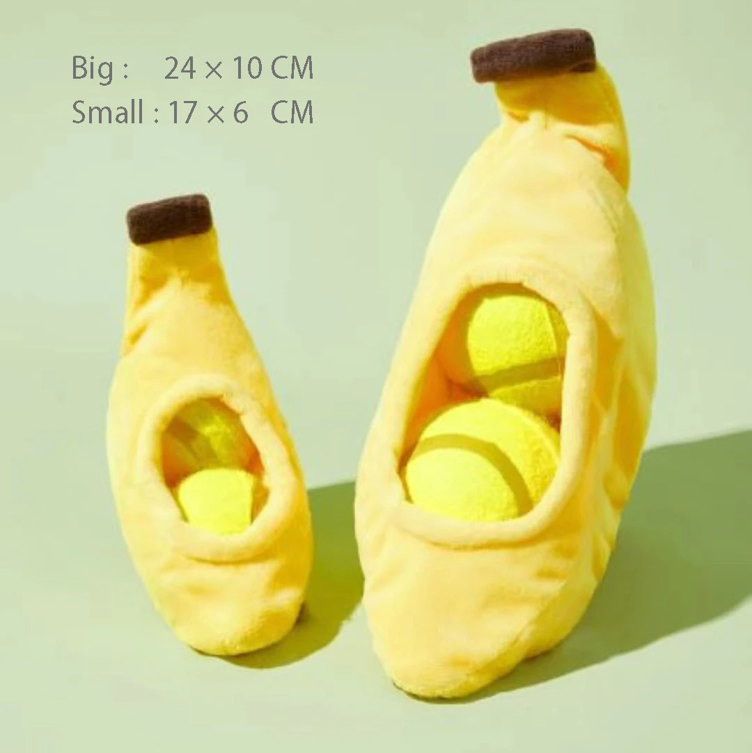 Cute Pet Dog Puppy Chew Toy Fruits Squeaker Squeaky Soft Plush Play Sound Teeth PETSVILLE   [Choice: Banana] [Size: Small]