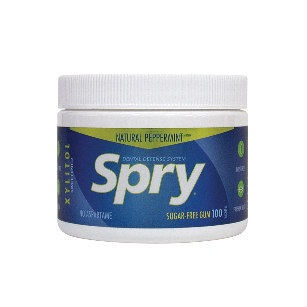 Spry Xylitol Sweetened Sugar Free Chewing Gum Peppermint Tub X 100 Pieces