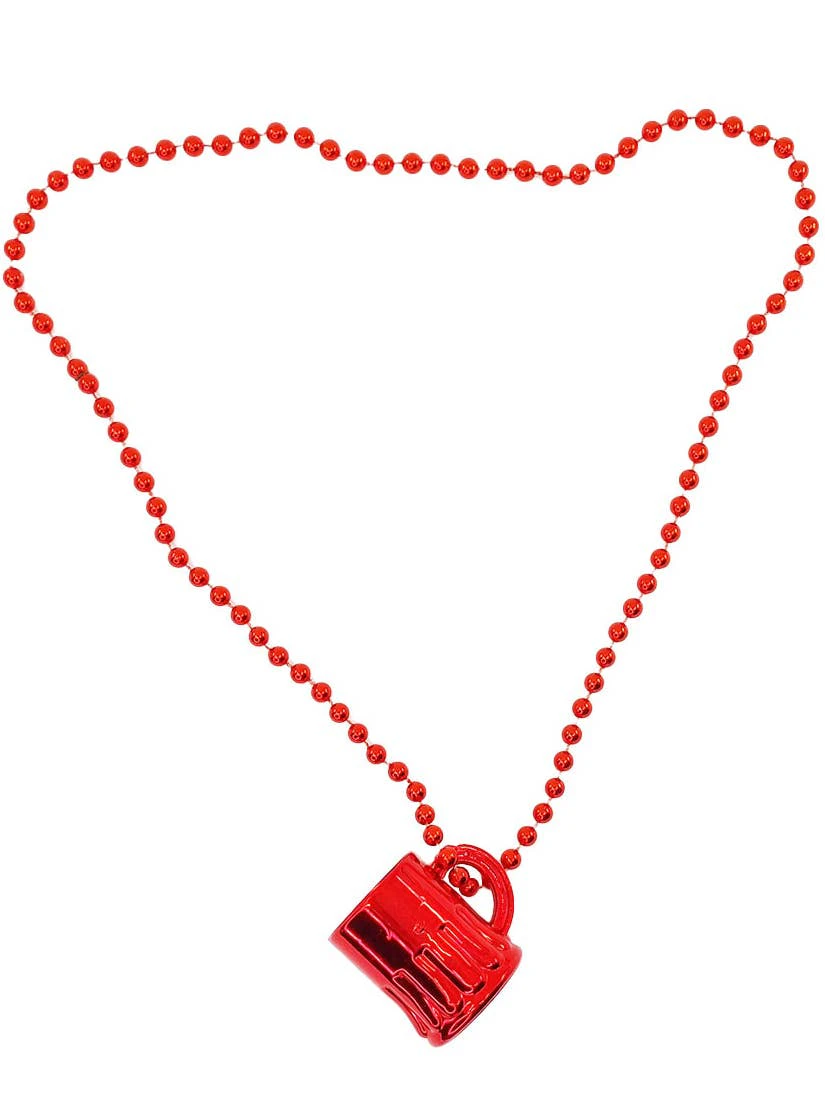 Mini Beer Jug Red Beaded Costume Necklace - New