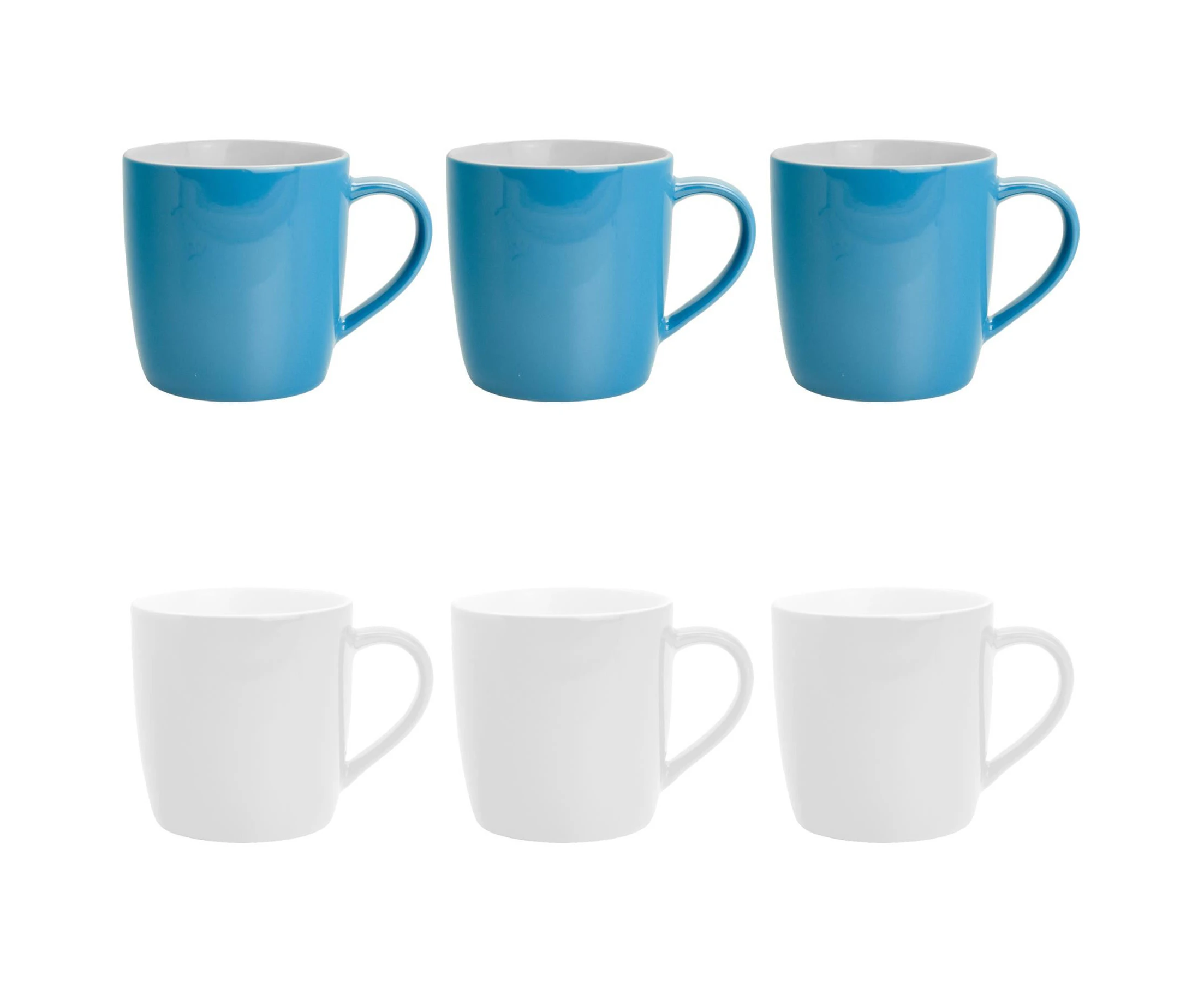 Argon Tableware Tea Coffee Ceramic Contemporary Coloured Mugs - 340ml - Blue & White - Set of 6