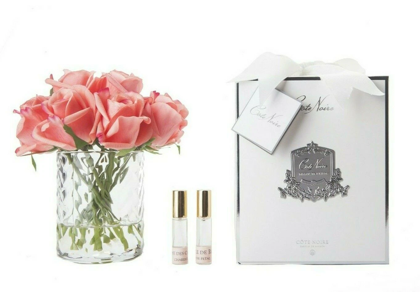 Cote Noire Perfumed Flowers Rose Buds White Peach Herringbone Glass