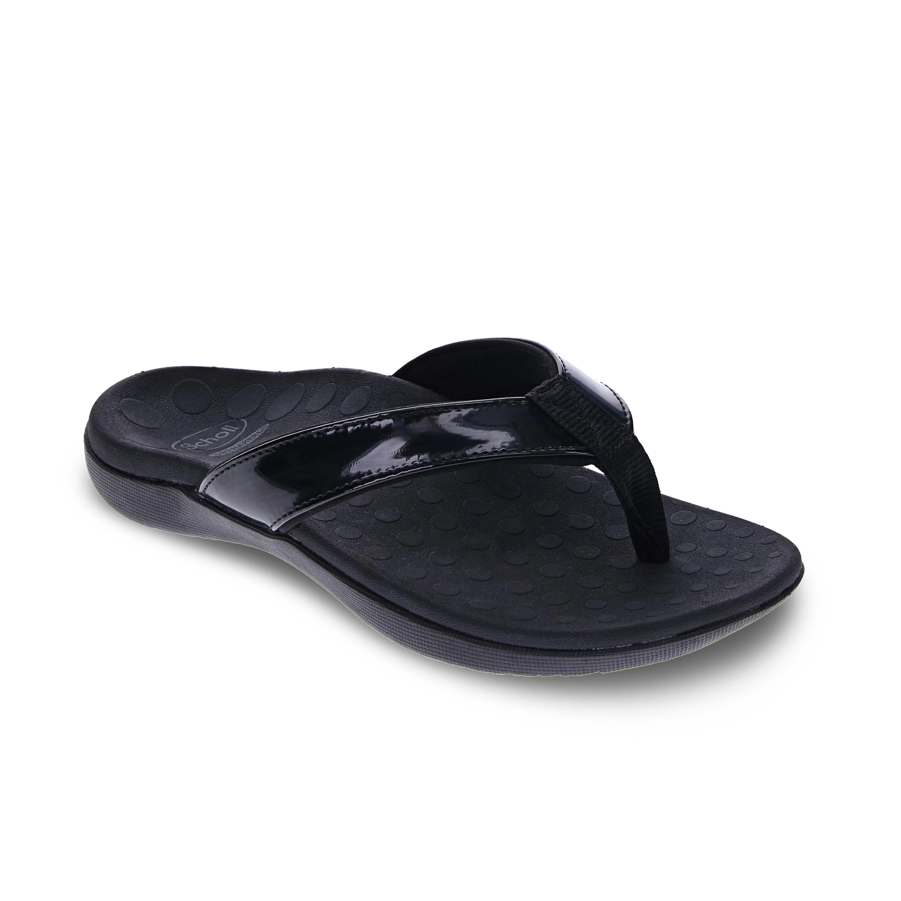 Scholl Women Sonoma Toe Post Sandal - Black Patent