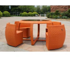 Outdoor Deluxe Table Chair Set Wicker Compactable Lounge Bistro Patio Garden Glass Top - Orange