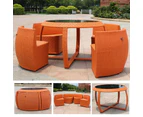 Outdoor Deluxe Table Chair Set Wicker Compactable Lounge Bistro Patio Garden Glass Top - Orange