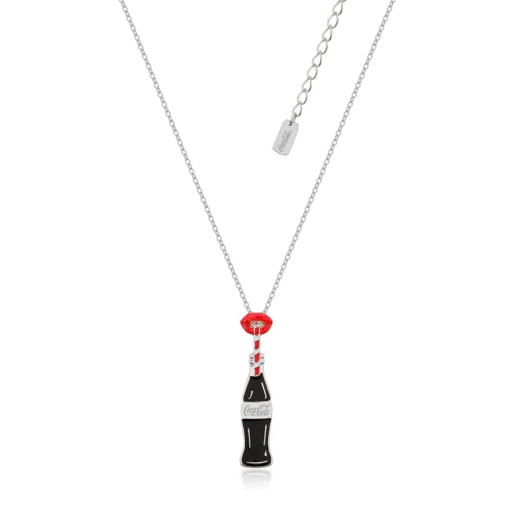 Coca Cola Couture Kingdom - Coke Bottle and Glitter Lips Necklace White Gold