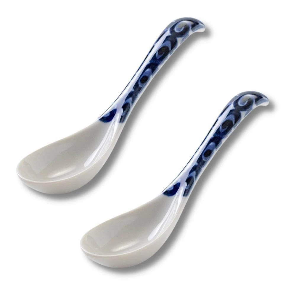 Minoru Pottery Japanese Porcelain Graph Spoon (Set of 2) - Vortex