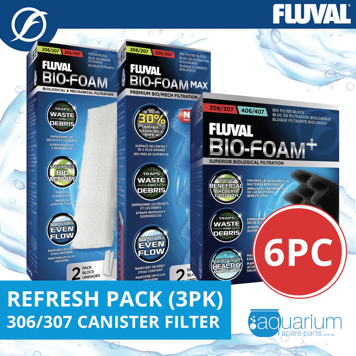 Fluval 306/307 Canister Filter Refresh Pack 3pk (6pc)