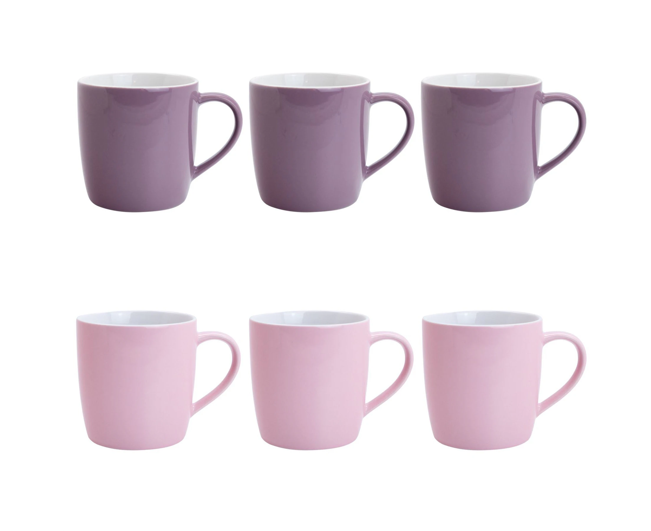 Argon Tableware Tea Coffee Ceramic Contemporary Coloured Mugs - 340ml - Pink & Purple - Set of 6