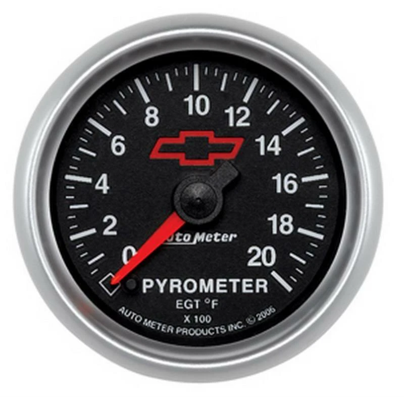 Auto Meter Chev Bow-Tie Pyrometer Gauge 2-1/16" Black Dial Electrical 0-20000F