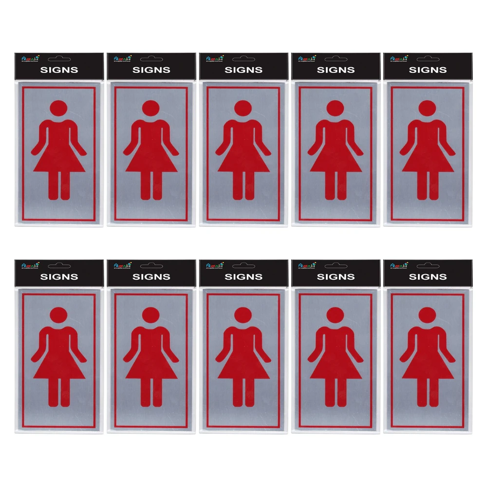 10pce Female Toilet 15cm Signs Set Silver/Black Brushed Steel Self Adhesive