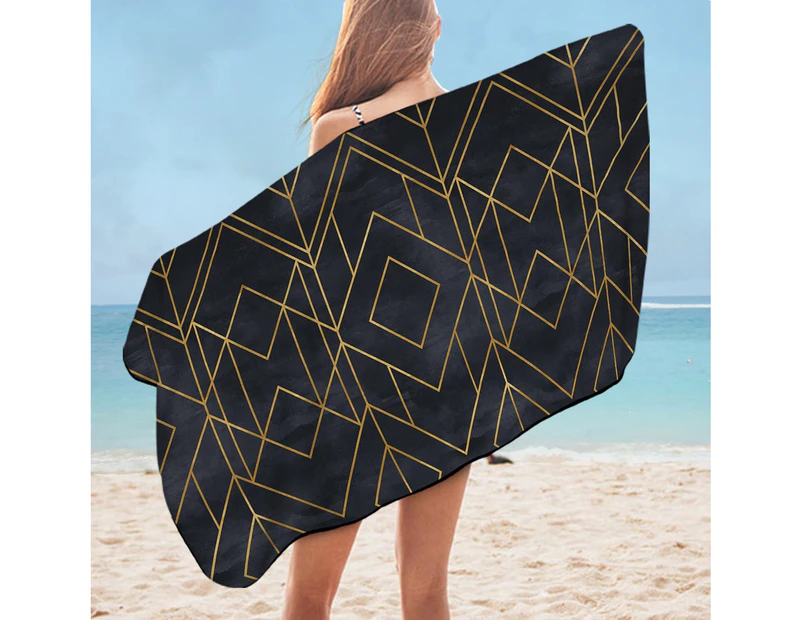 Golden Geometric Over Dark Microfiber Beach Towel