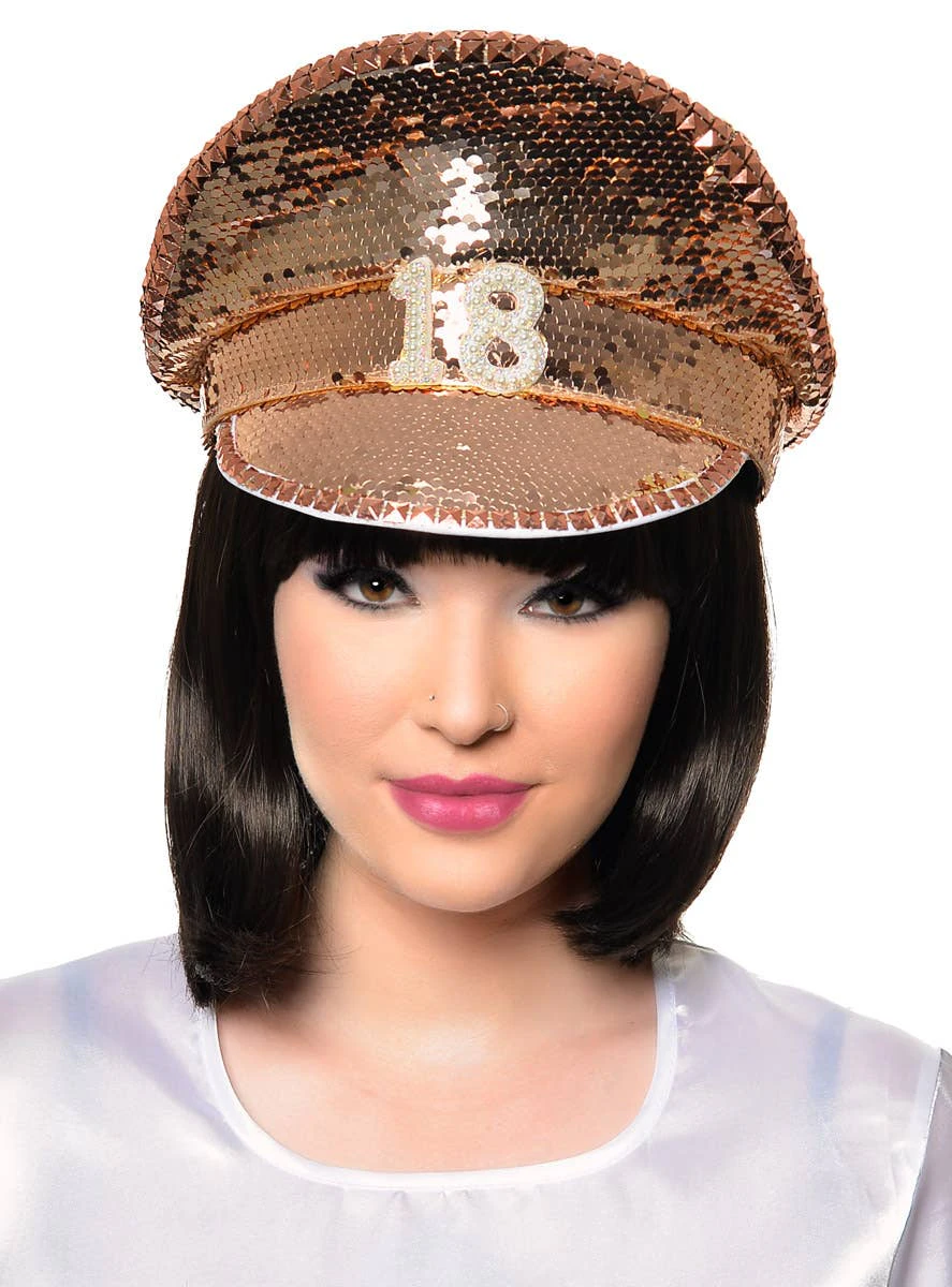 18th Birthday Deluxe Rose Gold Sequin Costume Hat - New