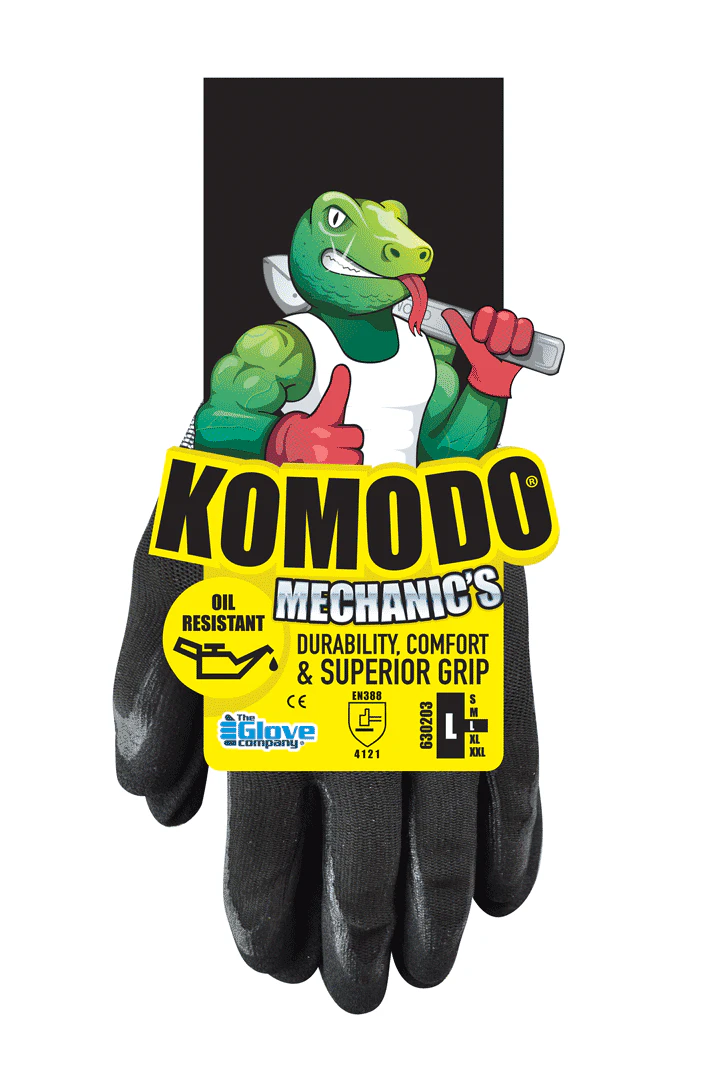 TGC Komodo Mechanics Oil Resistant Re-useable Gloves 1 Pair Black Large  630203