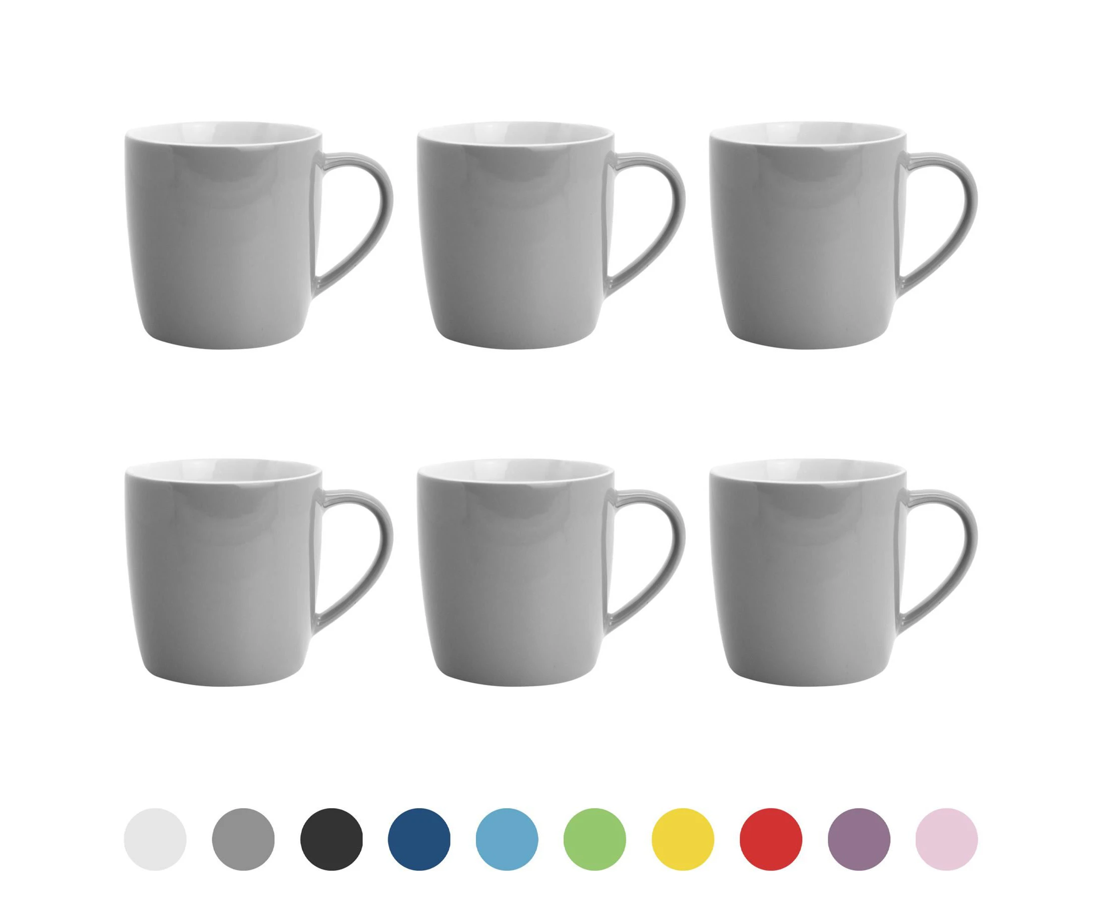 Argon Tableware Tea Coffee Ceramic Contemporary Coloured Mugs - 340ml - Grey - Pack of 6