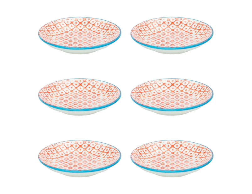 Nicola Spring Patterned Dipping Dishes - Small Bowls for Rice, Soy Sauce & Olive Oil, 10cm - Orange/Blue - Set of 6