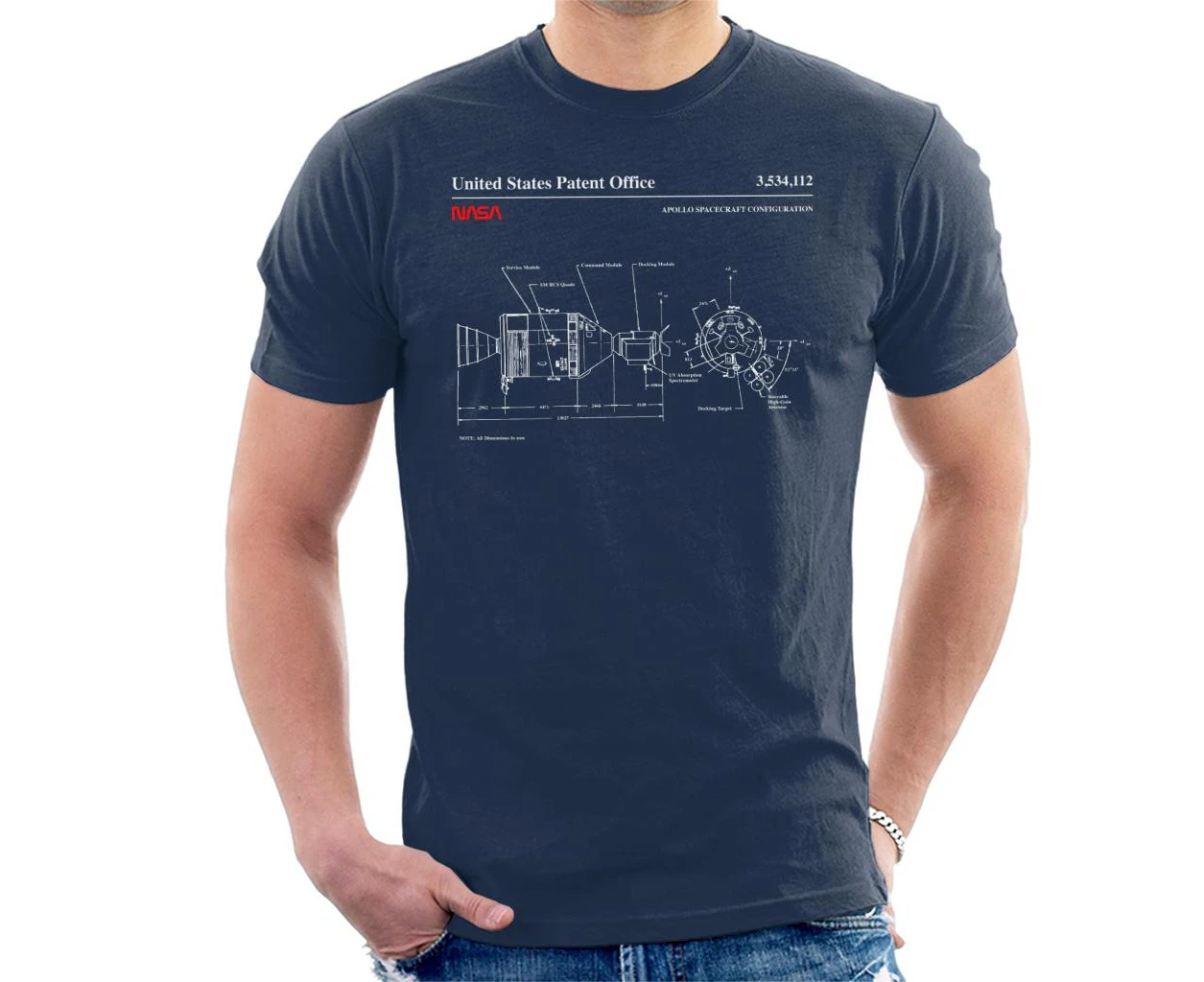 NASA Apollo Spacecraft Blueprint Men's T-Shirt - Navy Blue