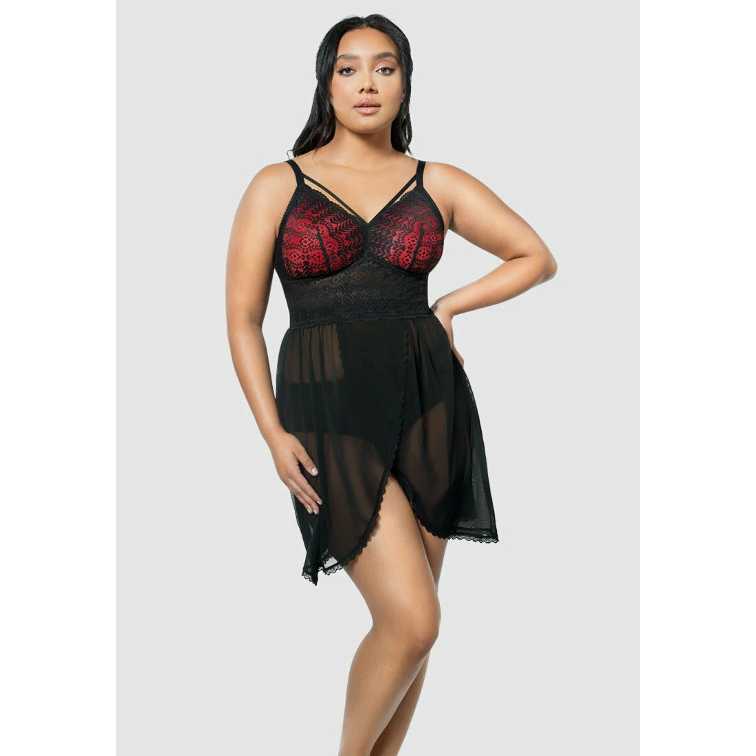 Parfait Mia Lace & Mesh Padded Full Bust Chemise in Black