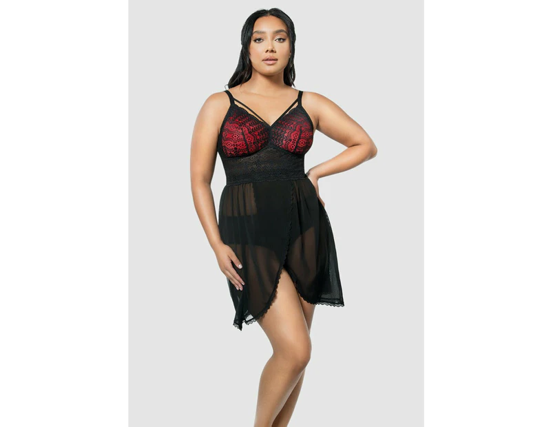 Parfait Mia Lace & Mesh Padded Full Bust Chemise in Black