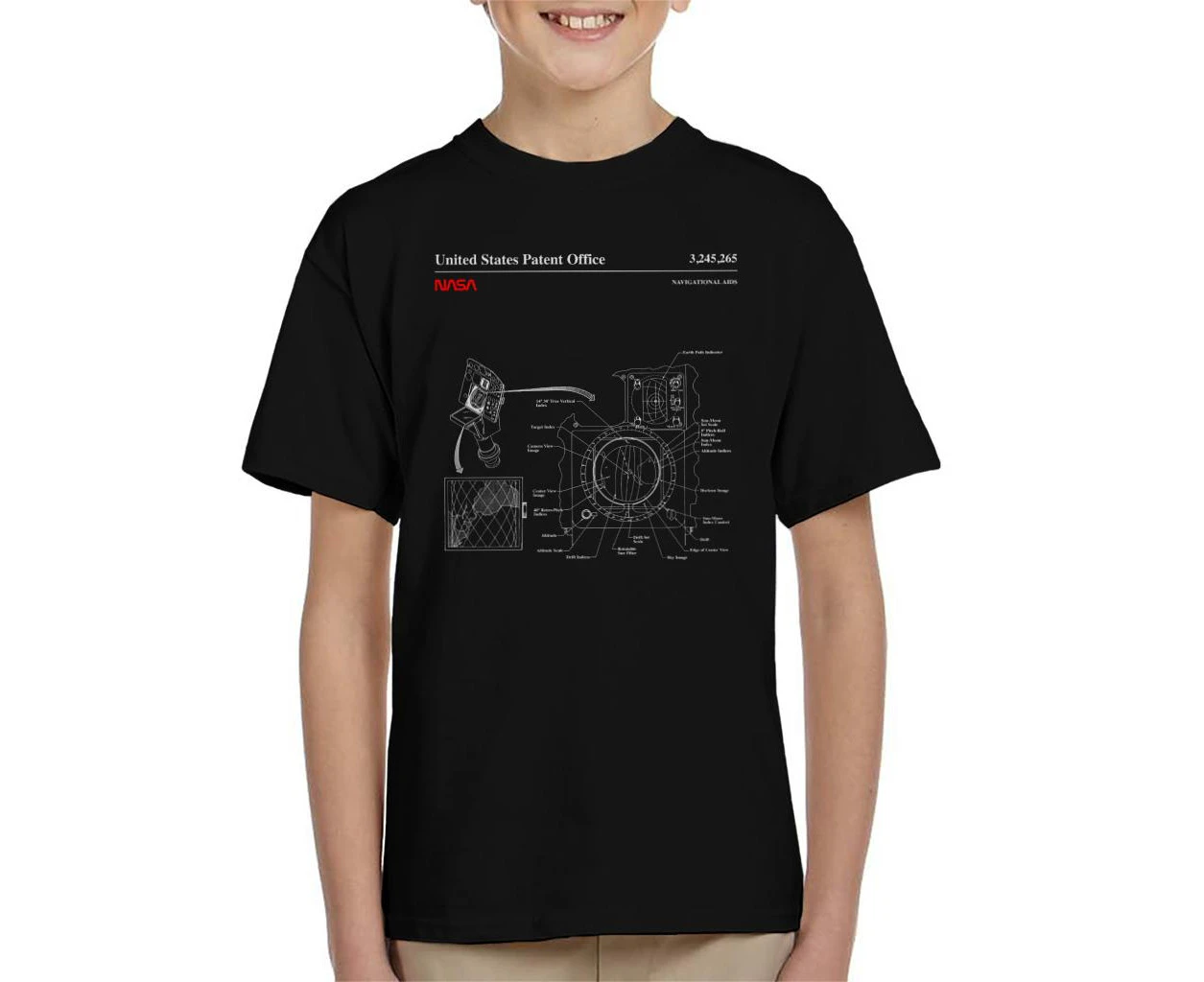 NASA Navigational Aids Blueprint Kid's T-Shirt - Black